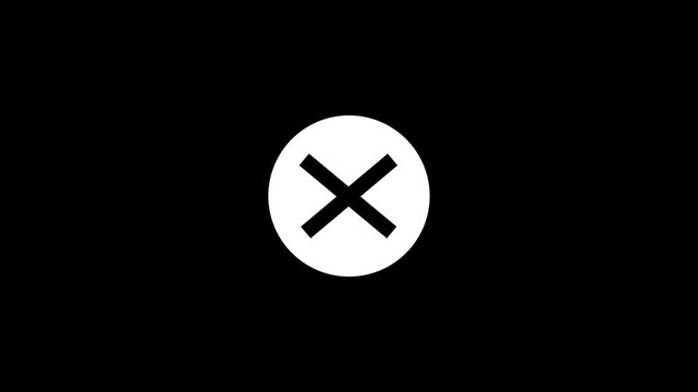 Animated false or incorrect cross symbol on black background. 