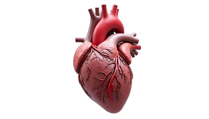 Detailed Red Heart Anatomy Isolated on White Background