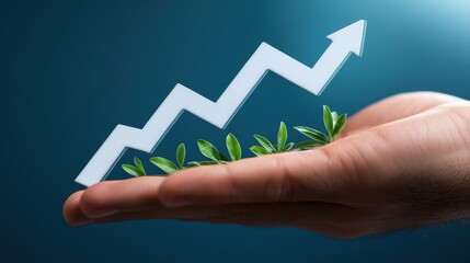 Hand Showing Upward Growth Graph With Greenery for Financial Success