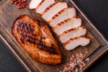 Chicken breast, grilled fillet, meat meal on a plate. Grilled poultry for dinner