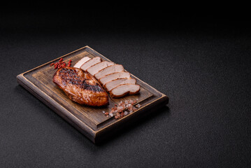 Chicken breast, grilled fillet, meat meal on a plate. Grilled poultry for dinner