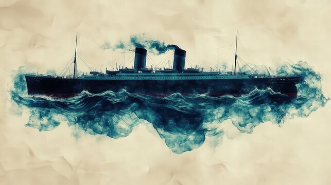 Surreal RMS Carpathia Sailing Through Abstract Waves