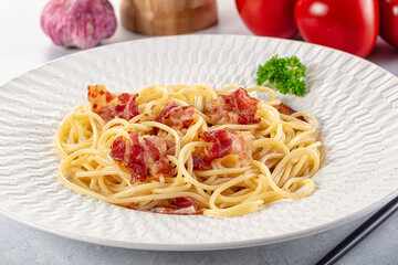 Italian pasta spaghetti with bacon