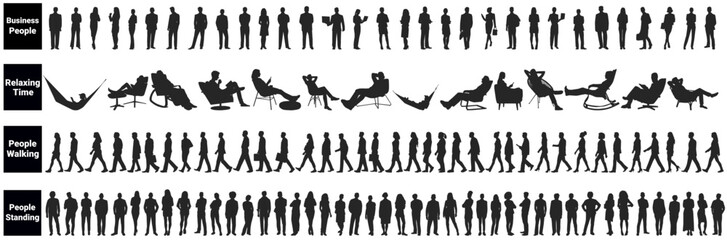 Architectural drawing of business people, relax time, people walking and people standing. 