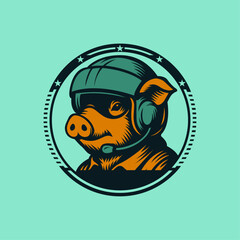 Aviator Pig in a Retro Circle Logo