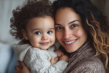 Family portrait of a lesbian couple holding their toddler kid in their arms