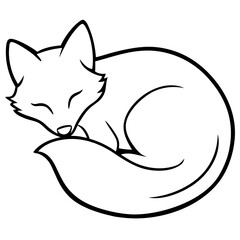 Fox curled up sleeping line art vector illustration 