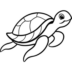 Sea turtle swimming line art vector illustration