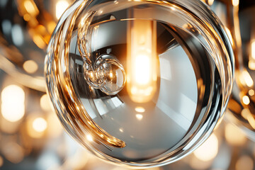 Metallic background reflecting transparent glass sphere