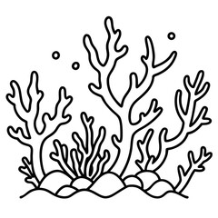Underwater coral reef scene line art vector illustration