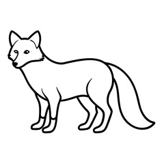 Arctic fox on snowy plain line art vector illustration