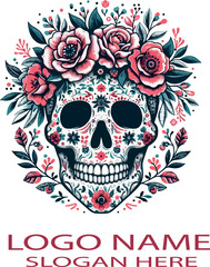 Floral Skull Sublimation Clipart Logo icon Vector .