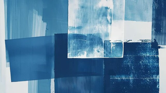 Abstract blue shades and geometric shapes in collage style