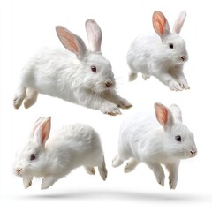 Obraz premium White rabbits jumping cute bunny isolated pet animal easter hares mammal fluffy adorable domestic farm wildlife
