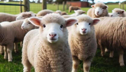 Obraz premium a flock of sheep on a healthy farm