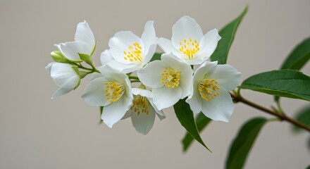 White Jasmine Flowers on Branch Close Up