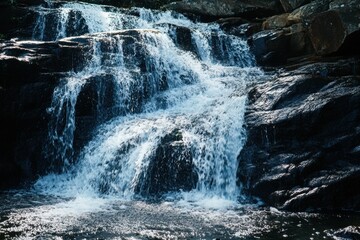 Beautiful waterfall cascading among rocks in the wilderness of Australia, Wilderness of Australia nature Beautiful waterfall in Illawarra region, NSW