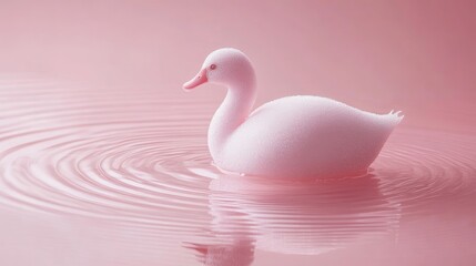 Obraz premium Delicate pink swan on a pink water surface.