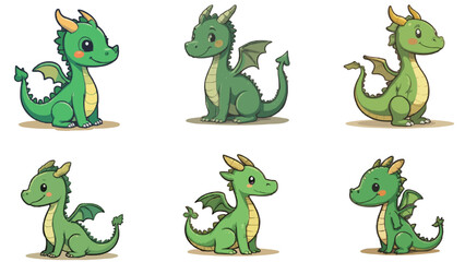 Cute Green Dragon Illustration - Fantasy Creature Art