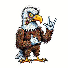 Fototapeta premium cartoon caricature illustration of a crazy funny wild american bald eagle bird mascot, patriotic bird, comic bird, animated eagle, eagle artwork, silly eagle, fierce bird, cartoon animal, bold eagle