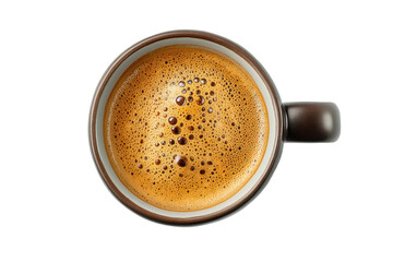 PNG Top view of cup with fresh frothy coffee on black background