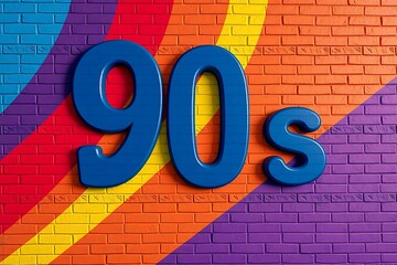 Colorful retro 90s banner on brick wall with graffiti, vibrant abstract art, music and dance vibes. Perfect for club, poster, rave, and street design themes.