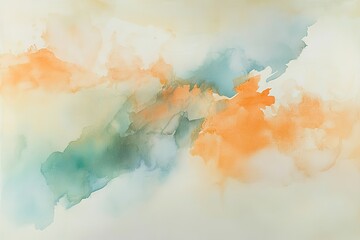 Abstract watercolor painting in orange and teal