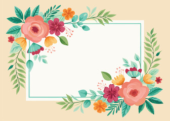 Rectangular watercolor flowers Frame Design for program card