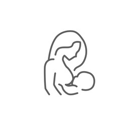 Breastfeeding, motherhood flat line icon. Simple outline style. A baby in a sling in a womans arms. Editable stroke