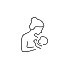 Breastfeeding, motherhood flat line icon. Simple outline style. A baby in a sling in a womans arms. Editable stroke