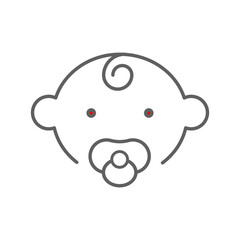 Baby line icon. Simple outline style. Infant face with pacifier and small curl. Ideal for childcare, newborn products, and parenting symbol. Universal sign childhood pictogram. Editable stroke