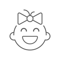 Happy little girl head icon. Simple outline style. Line symbol isolated. Face of baby girl. Editable stroke