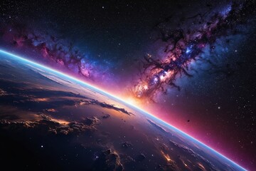 Obraz premium a view of the earth from space with a bright light shining on it