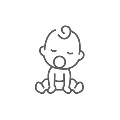 Baby sitting asleep line icon. Simple outline style. Cute toddler child. Baby with pacifier asleep in sitting position. Editable stroke