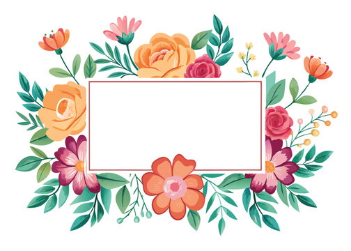 Rectangular watercolor flowers Frame Design for program card