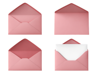 Pink Envelopes Set: Closed, Open, and with Blank Card, PNG