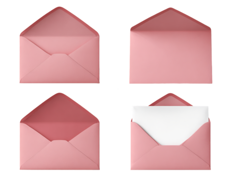 Pink Envelopes Set: Closed, Open, and with Blank Card, PNG