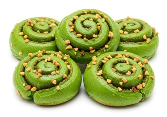 Green tea rolls with nuts isolated on transparent background