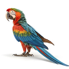 A 3D rendered full body macaw with exaggerated bright feathers.