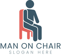 Simple Man Sitting Modern Chair Icon red art logo 
