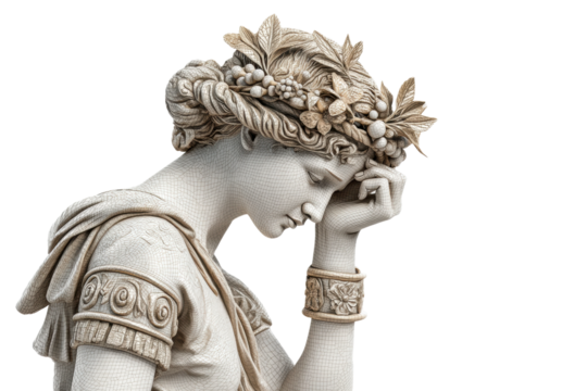 PNG Ancient greek-inspired female statue with laurel crown and intricate details