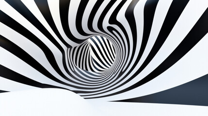 3D abstract zebra pattern striped tunnel black and white optical illusion passage modern cool fashion wavy curved stylized background