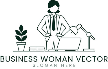 Confident Businesswoman Vector Graphic art desk   