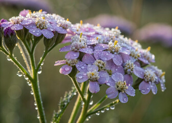 Dew-Kissed Lavender Yarrow Flowers Close-Up