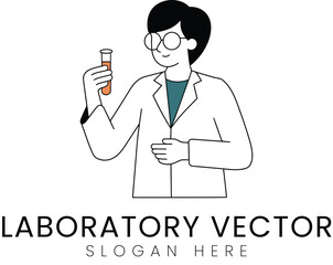 Scientist Holding Test Tube Lab Vector art icon   