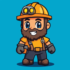 Fototapeta premium Cheerful Cartoon Miner with Headlamp and Smiling Face Ready for Adventure