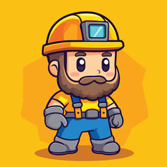 Fototapeta premium Cheerful Cartoon Miner with Yellow Helmet and Beard