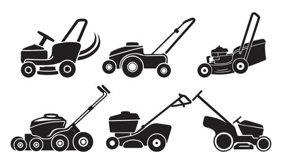 Silhouette Icons of Lawn Mowers