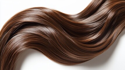 Beautiful model girl with Brown hair strand,silky healthy chestnut wavy hair strand,hair wavy ribbon, with smooth,Keratin straightening,Treatment,straight long hair,procedures,Smooth hairstyle.