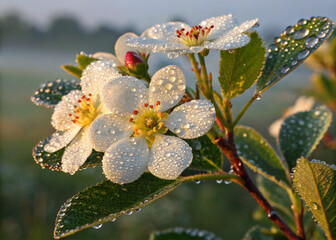 Soapberry Flowers with Dew Drops in Morning Light